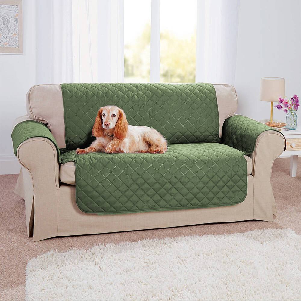 Coopers of Stortford Quilted 2 Seater Sofa Cover Reversible, Machine Washable 223 x 190.5cm in Green