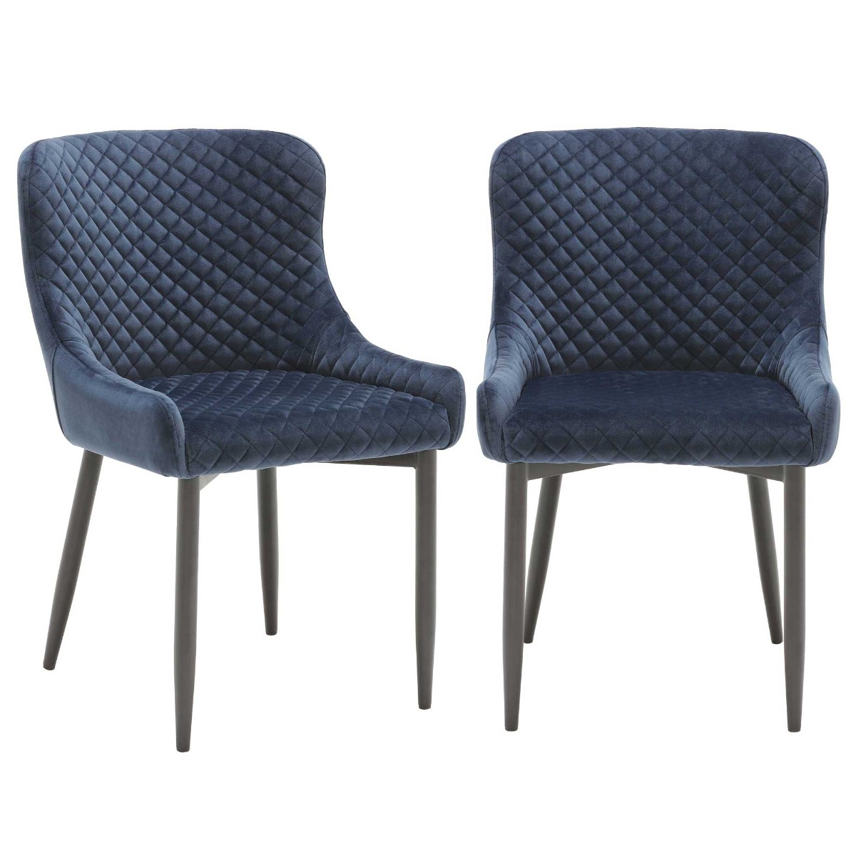 Pair of Rivington Fabric Dining Armchairs - Blue - Velvet - Quilted - W53 x D60 x H82cm - Barker & Stonehouse