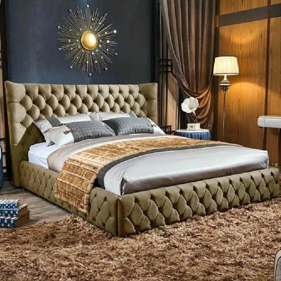 Radium Plush Velvet Upholstered Small Double Bed In Mink
