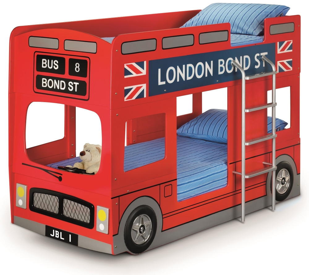 London Bus Red Wooden Kids Theme Bunk Bed Frame - 3ft Single