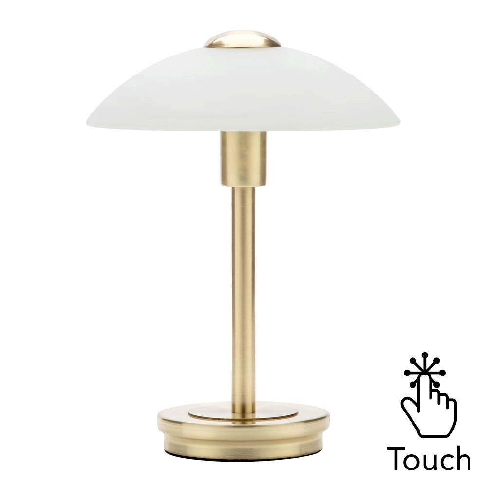 Archie Touch Lamp, Satin Brass and Alabaster