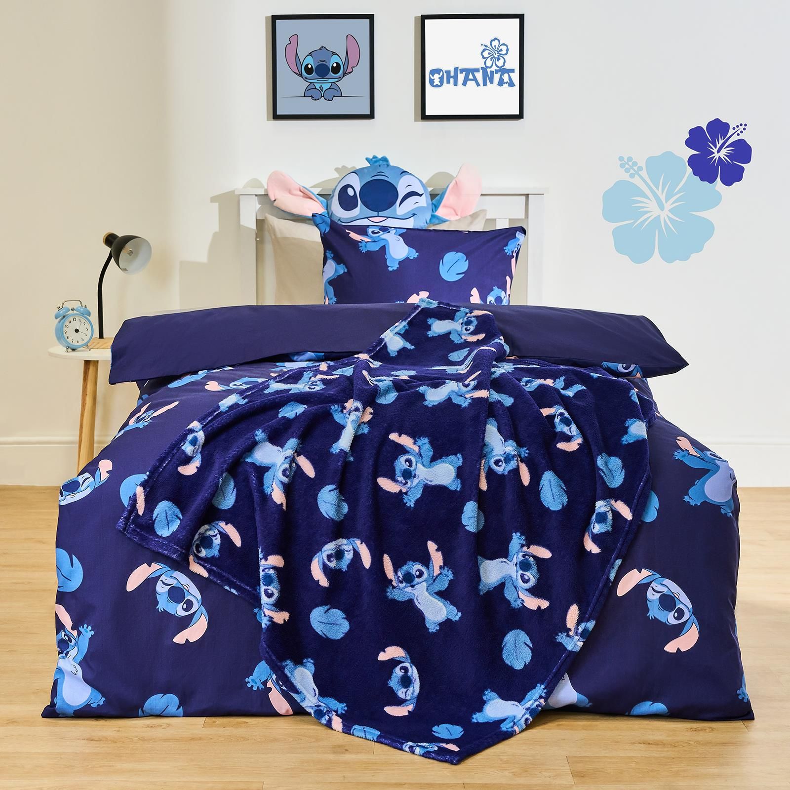 OHS Stitch Cotton Blend Bedding Set Duvet Cover with Pillowcase in Blue