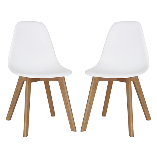 Canum White Plastic Dining Chairs With Beech Legs In Pair