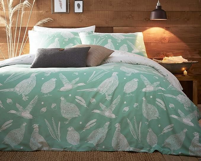Creative Cloth Moorland birds King Size Duvet Reversible Set Green