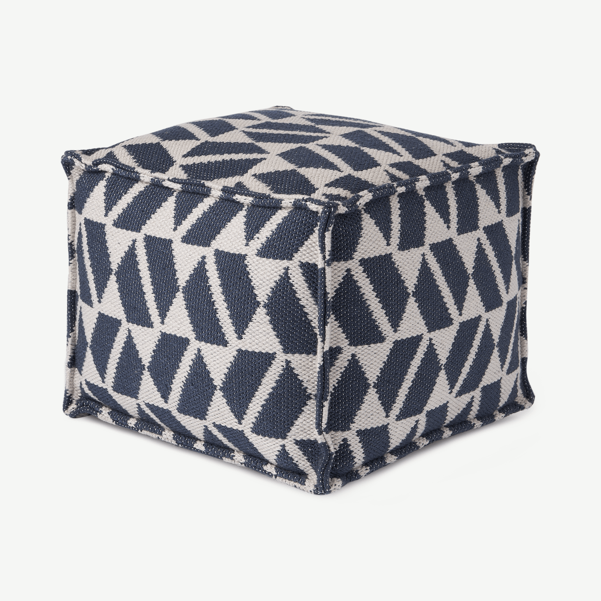 Oblique Indoor/ Outdoor Square Pouffe, Teal Blue & Grey Fabric