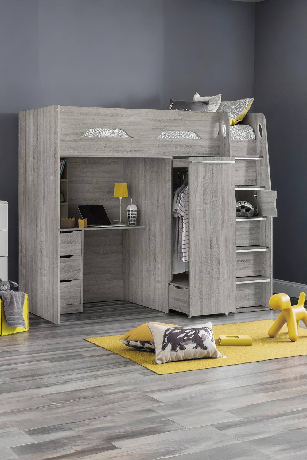 Julian Bowen Pegasus Highsleeper Loft Bed with Desk in Grey