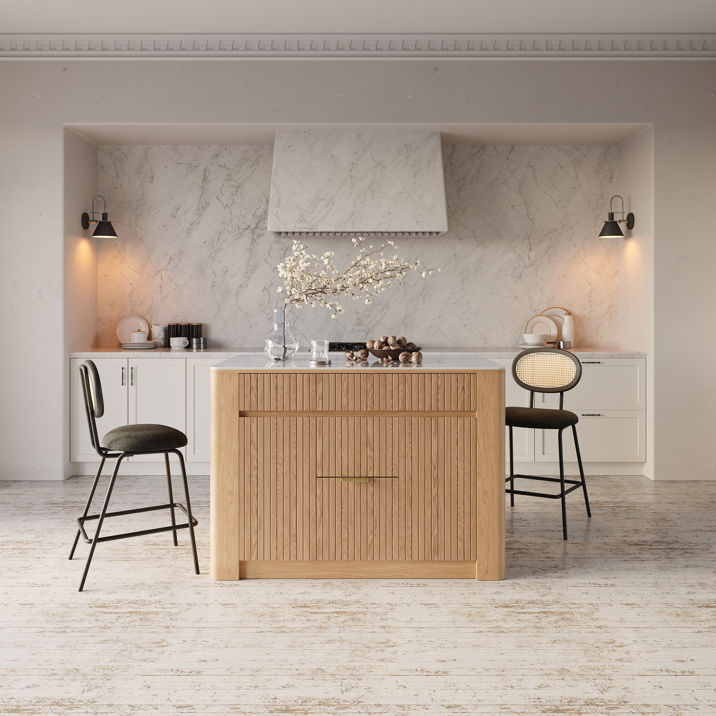 130 cm Kitchen Island Sintered Stone Top with Storage Natural Modern