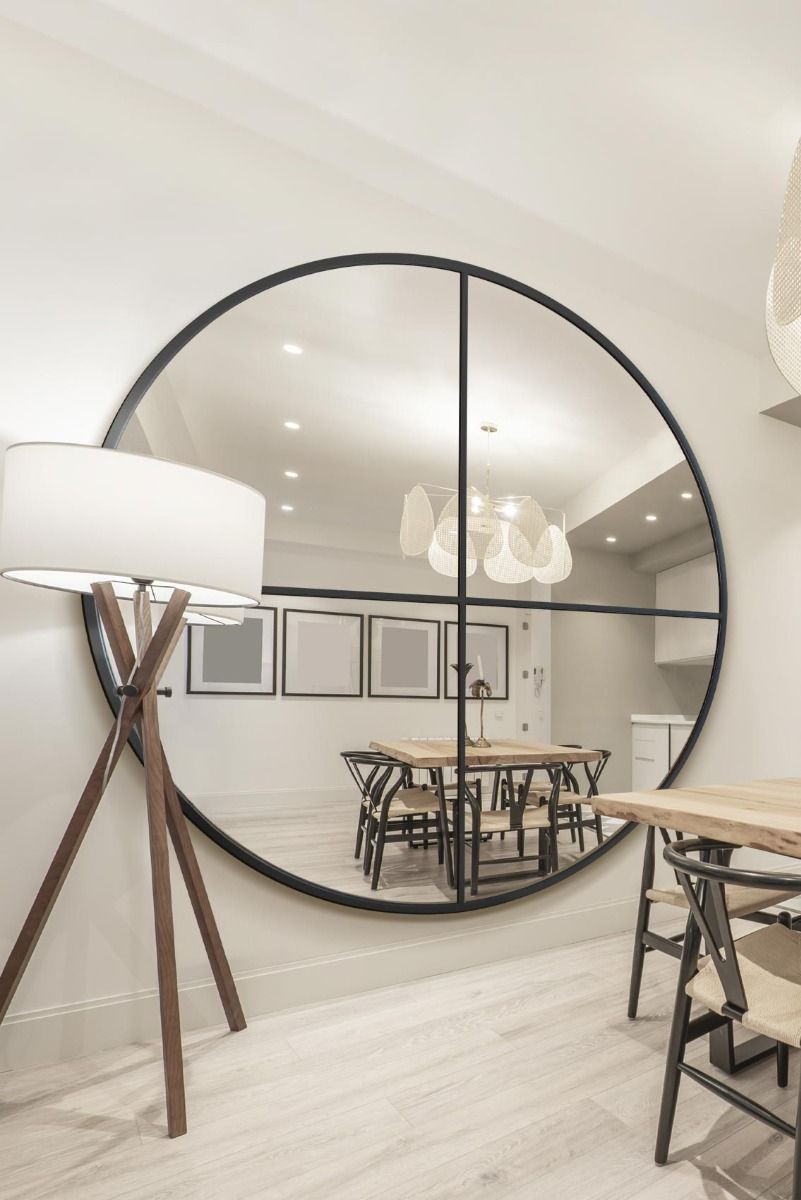 MirrorOutlet Black Large Circular Window Metal Wall & Leaner Mirror (200x200cm) 2