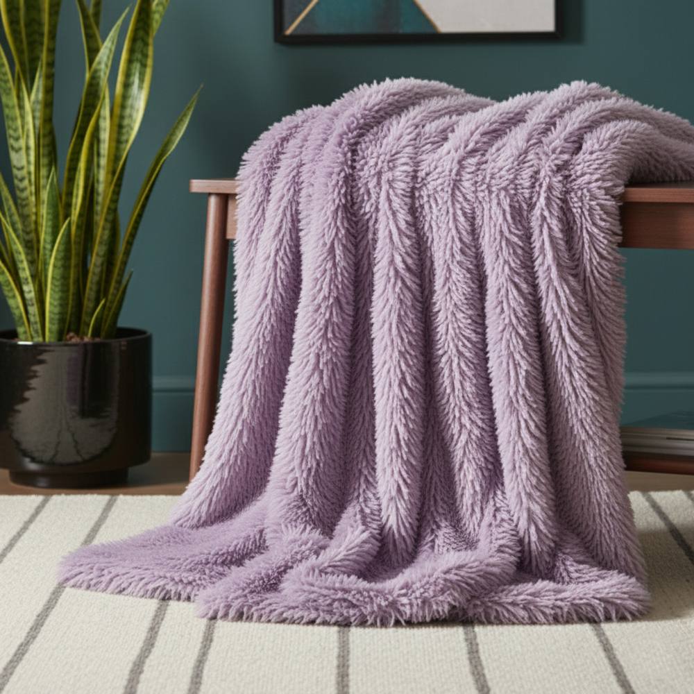 Snug City Cuddly Extra Fluffy Throw Ultra Soft Plush Blanket Sofa Bed Home Decor in Lilac