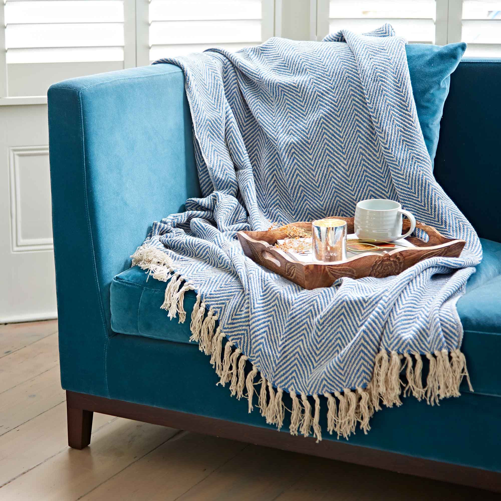 Paper High Chevron Repurposed Cotton Throw in Blue