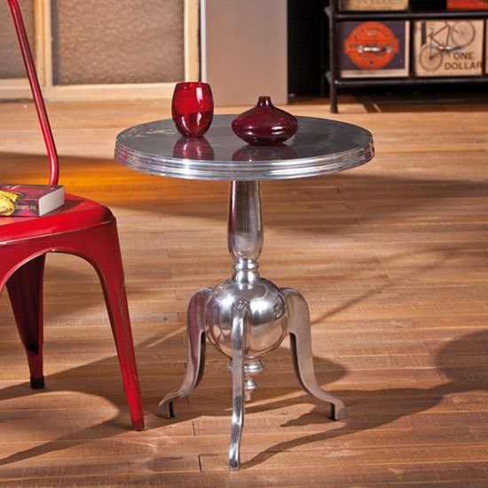 Nime Shiny Silver Finish Round Shaped Side Table