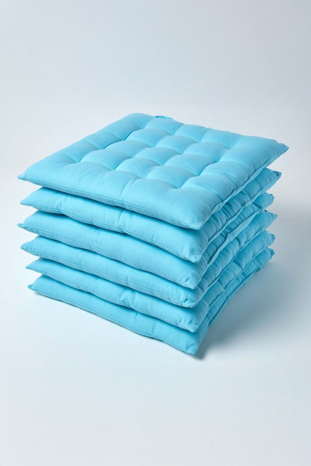 Homescapes 6 Pack Seat Pads Luxury 100% Cotton Indoor Outdoor Garden Cushion, 40cm in Light Blue