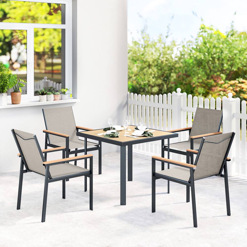 OUTSUNNY 5 Piece Garden Dining Set, Outdoor Table & 4 Chairs in Beige