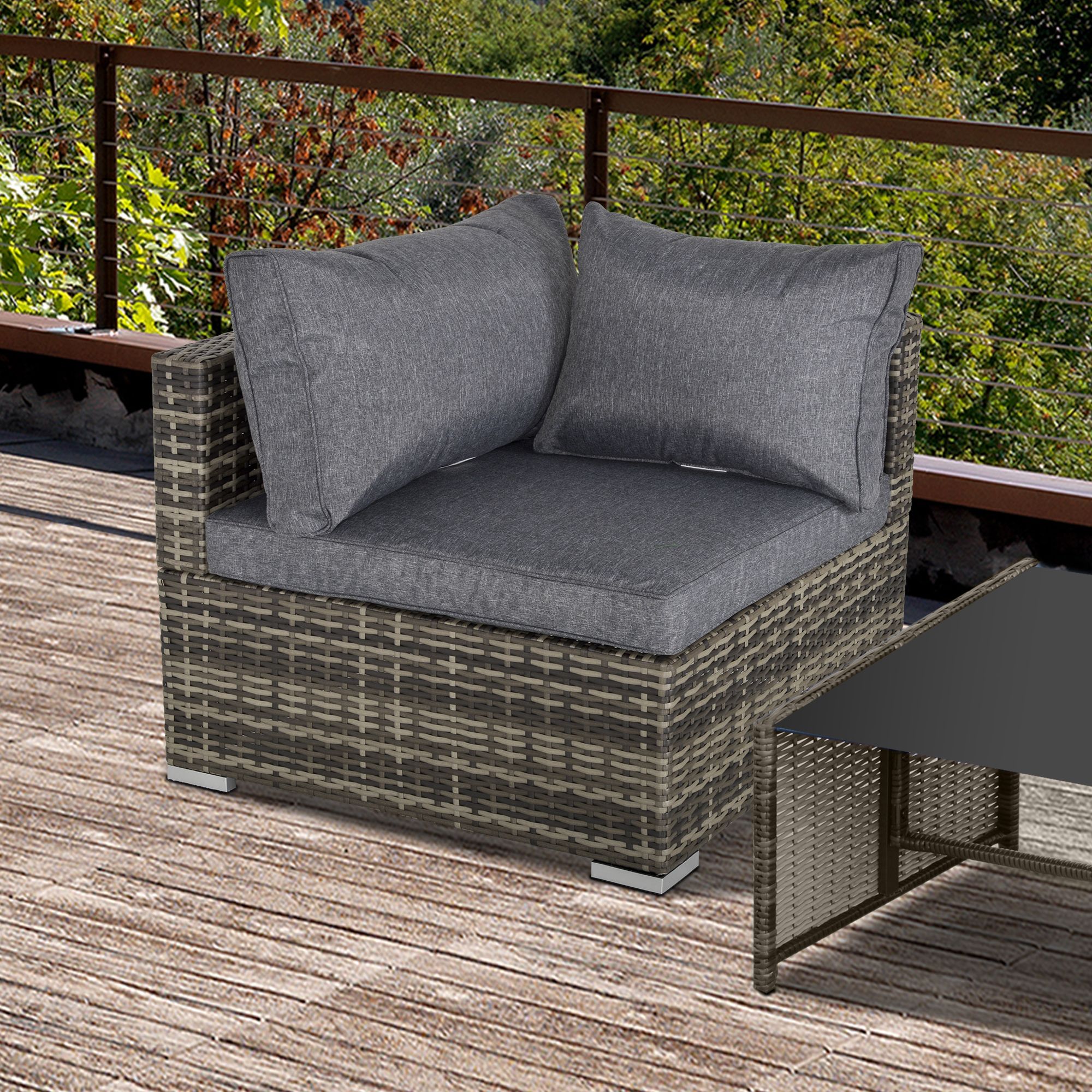 OUTSUNNY Outdoor Garden Furniture Rattan Single Middle Sofa w/ Cushions in Dark Grey