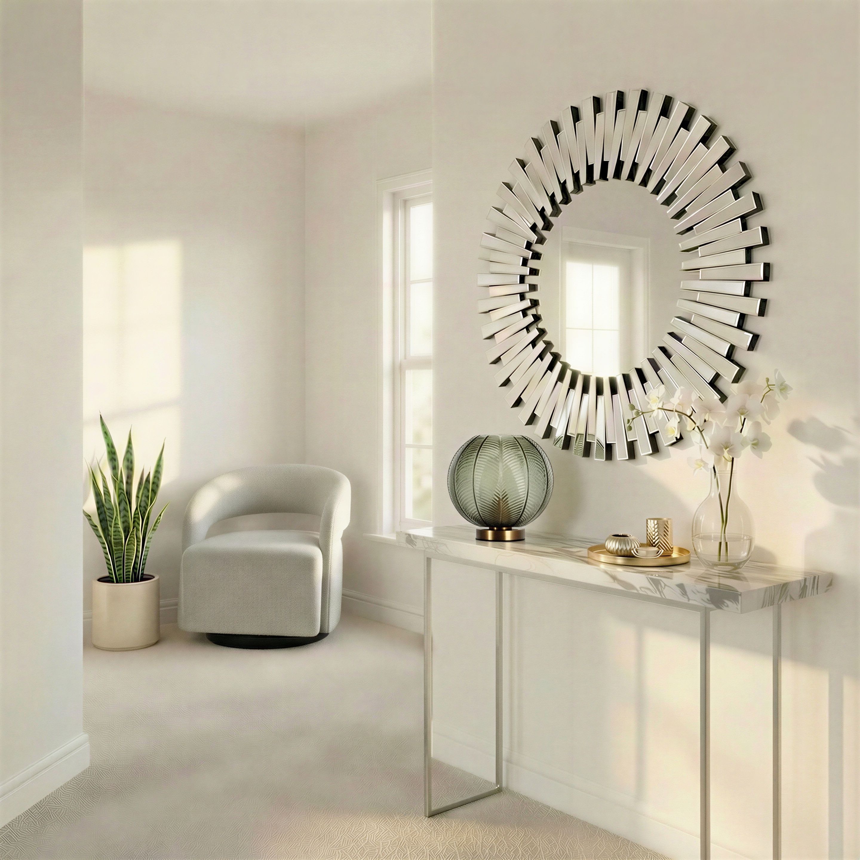 FurnitureboxUK Starburst Medium 80cm 3D Silver Round Sunburst Modern Hallway Bedroom Dining & Living Room Mirror