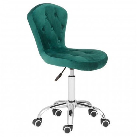 Detra Rolling Home And Office Velvet Chair In Green