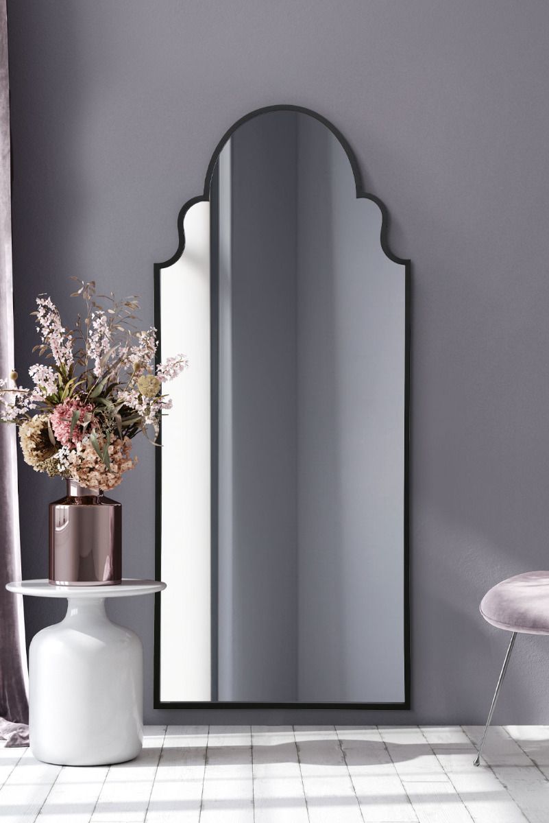 MirrorOutlet Black Framed Arched Leaner/Wall Mirror 79" X 33" (200CM X 85CM)