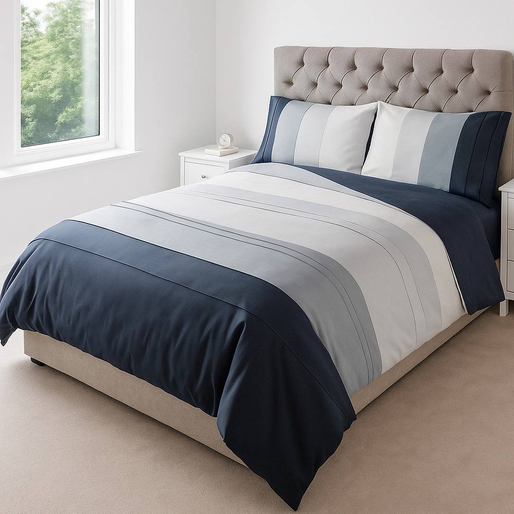 Voltico Grey Panel Duvet Set with Fitted Sheet - Single, Double & King