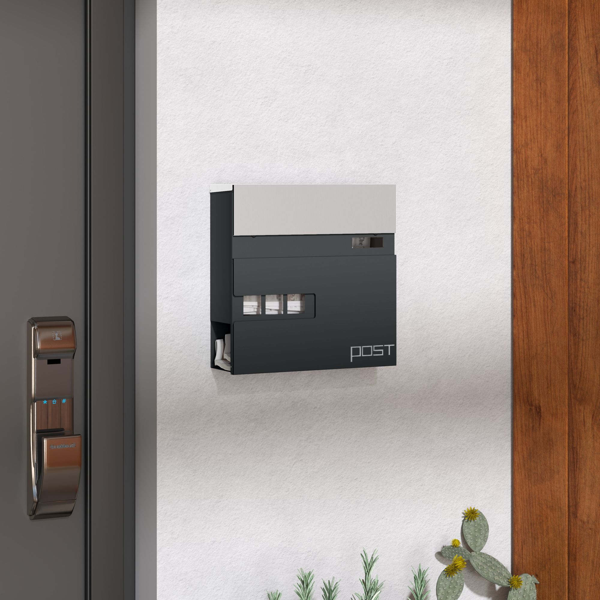 HOMCOM Wall Mounted Post Box, Weatherproof Letterbox with Lock, Grey in Dark Grey