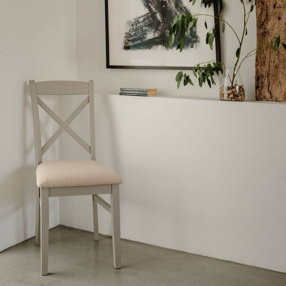 Statement Furniture Florence Crossback Upholstered Seat Dining Chair in Taupe