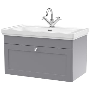 Classique Satin Grey Wall Hung 1-Drawer Vanity & Basin 1 Tap Hole - 496 x 830mm