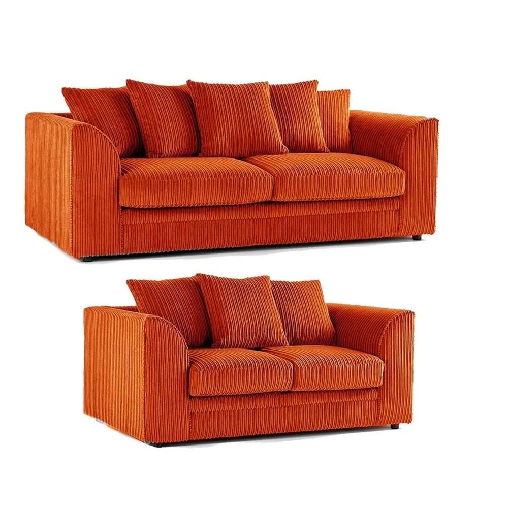 Bliss Furniture Jumbo Cord 3+2 Seater Sofa Set with Soft Fabric in Orange Colour