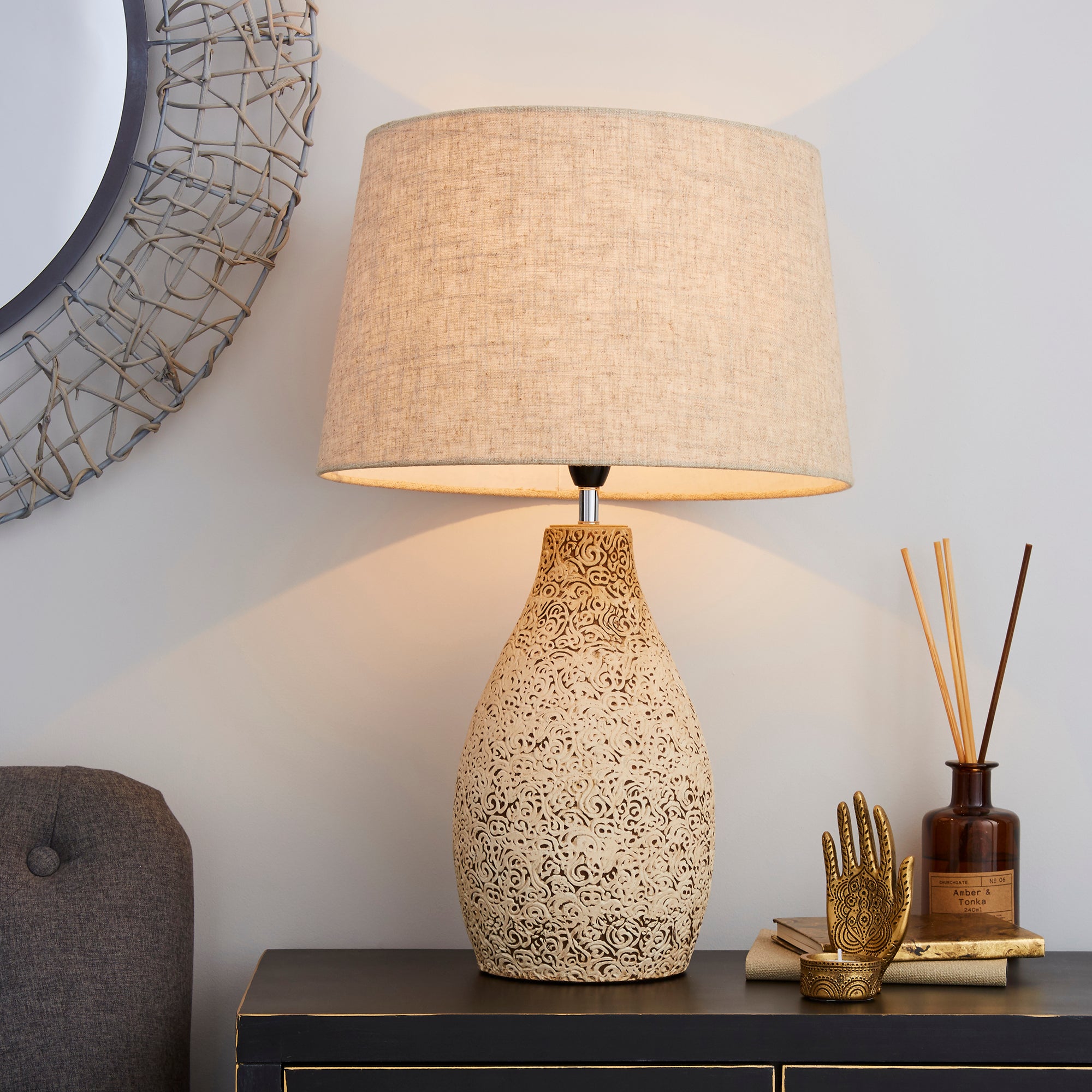 Mahon Tall Stamped Barrel Table Lamp Light Brown / Natural