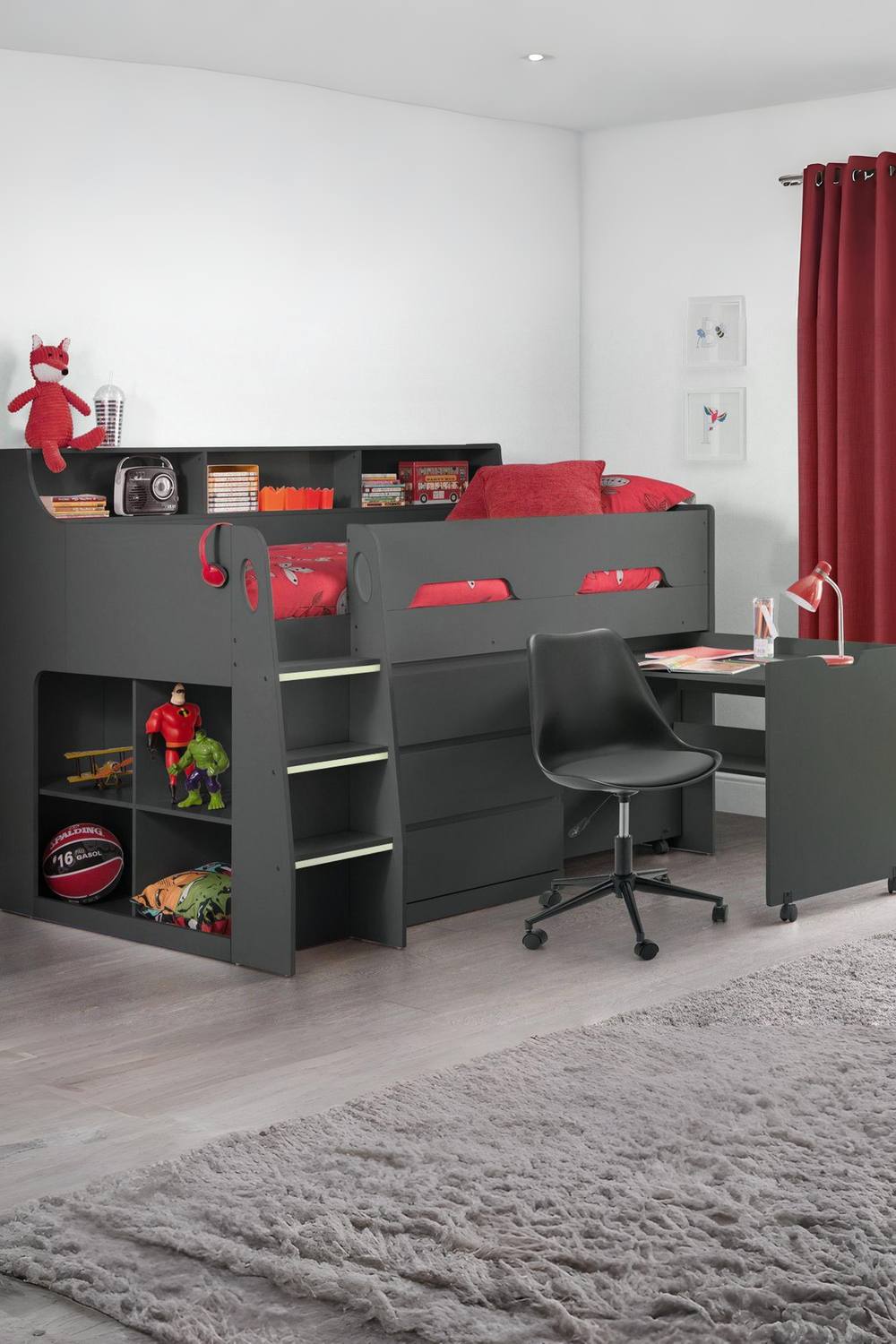 Julian Bowen Jupiter Midsleeper Cabin Bed with Desk in Dark Grey