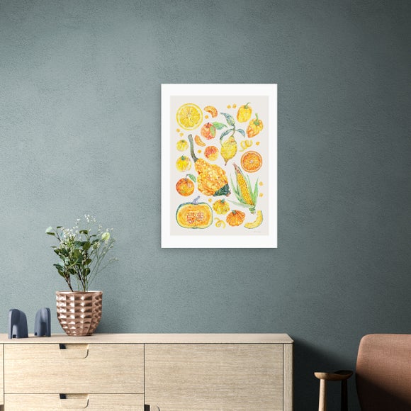 East End Prints Yellow Harvest Of Fruit & Vegetables Framed Print