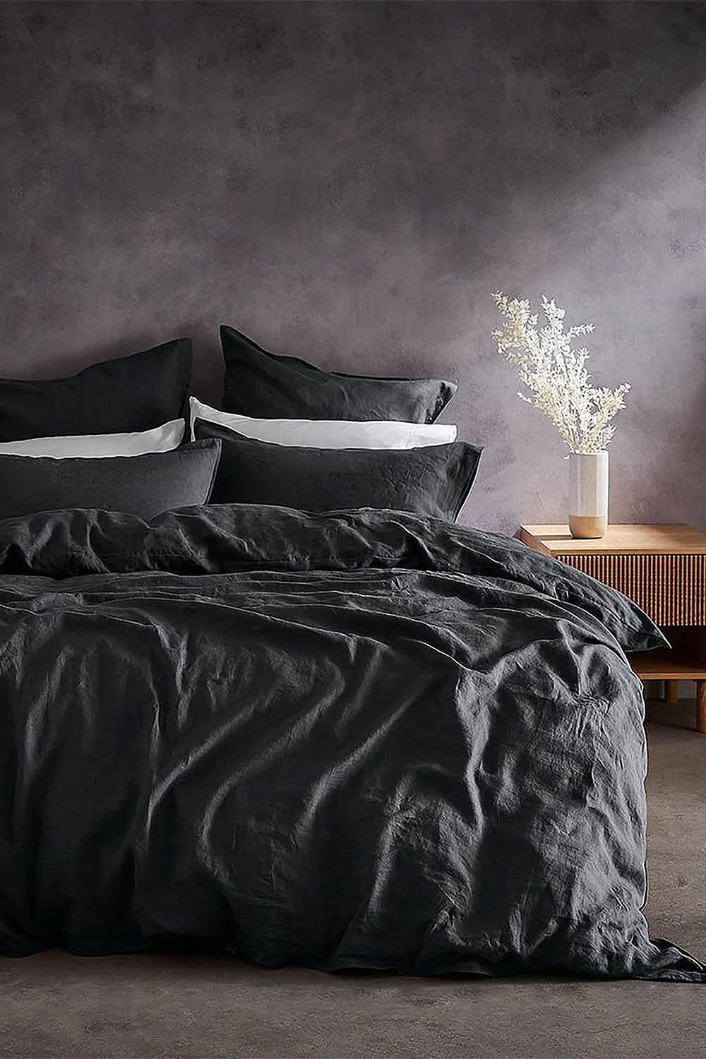 Lazy Linen 'Pure Washed Linen' Pillowcase Pair in Charcoal