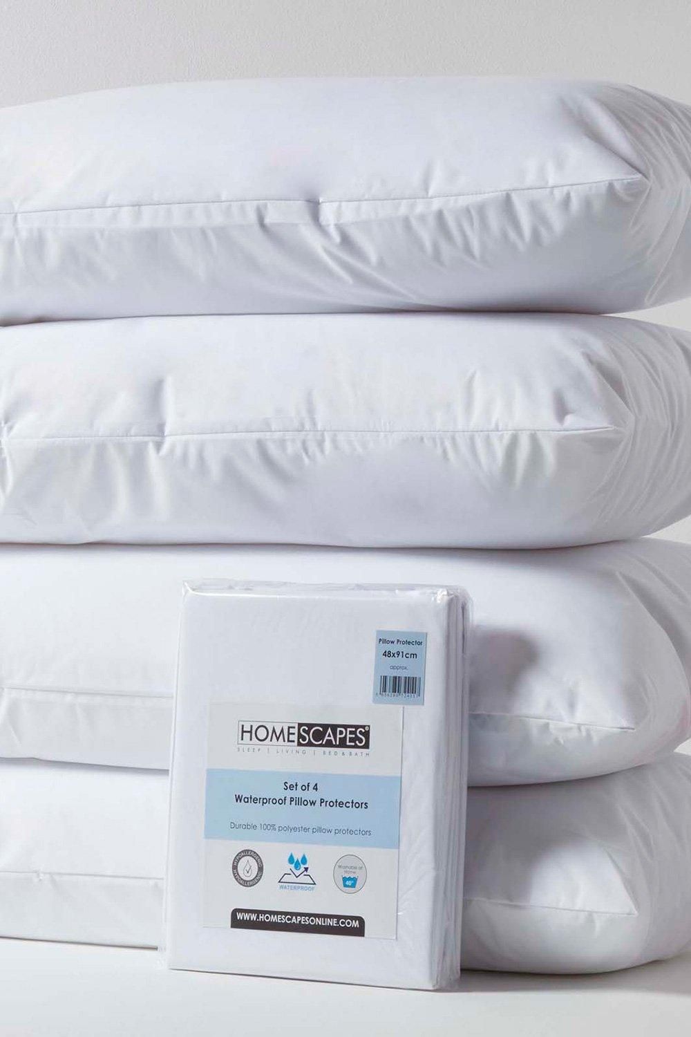 Homescapes Waterproof Pillow Protectors King Size, Pack of 4 in White