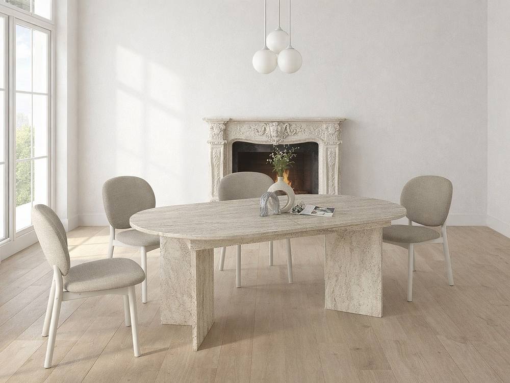 Vente-unique Extendable Dining Table for 6 To 10 People - Beige Travertine Effect
