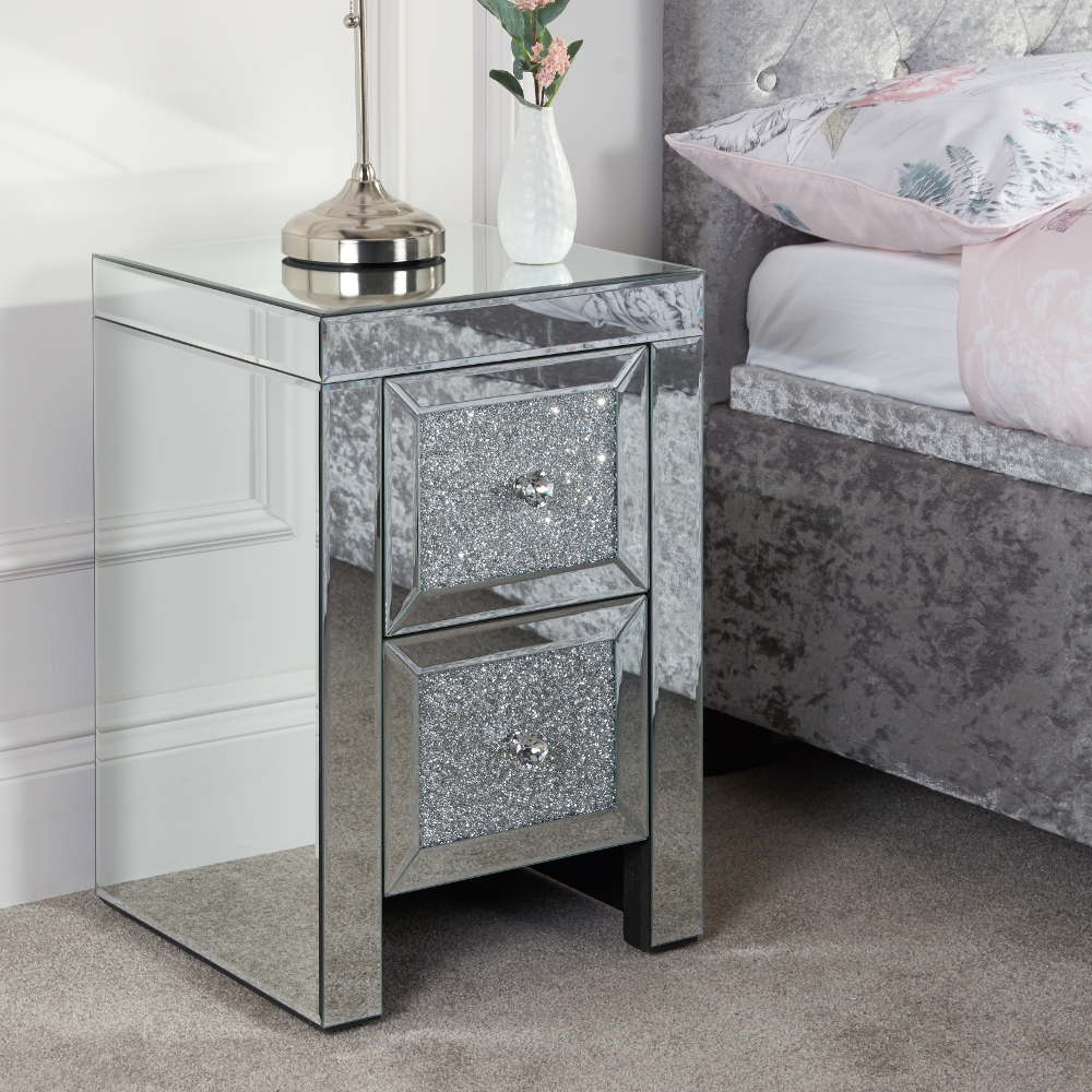Vienna Mirrored 2 Drawer Bedside Table