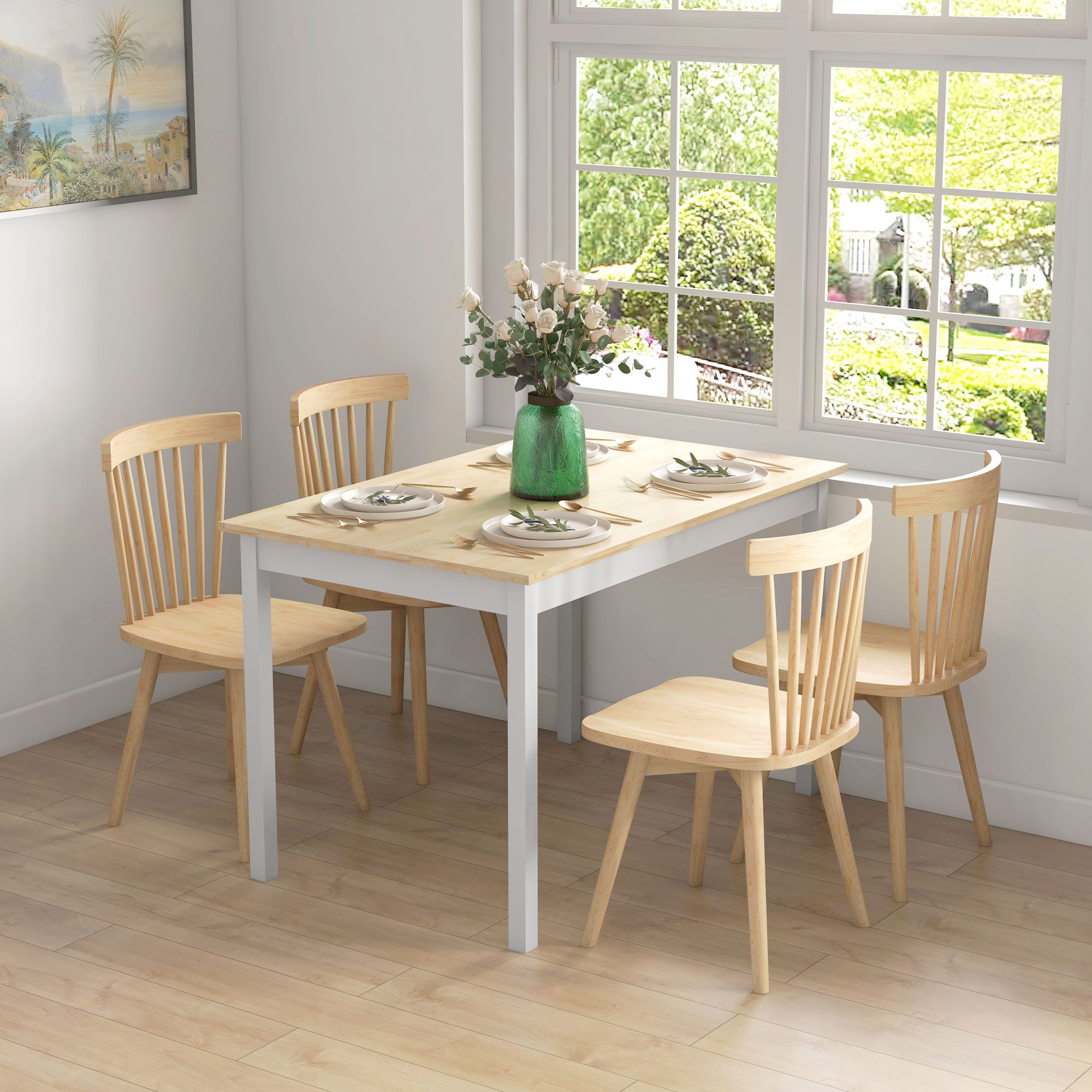 HOMCOM Farmhouse Dining Table Kitchen Table with Wood Frame for Dining Room in Yellow