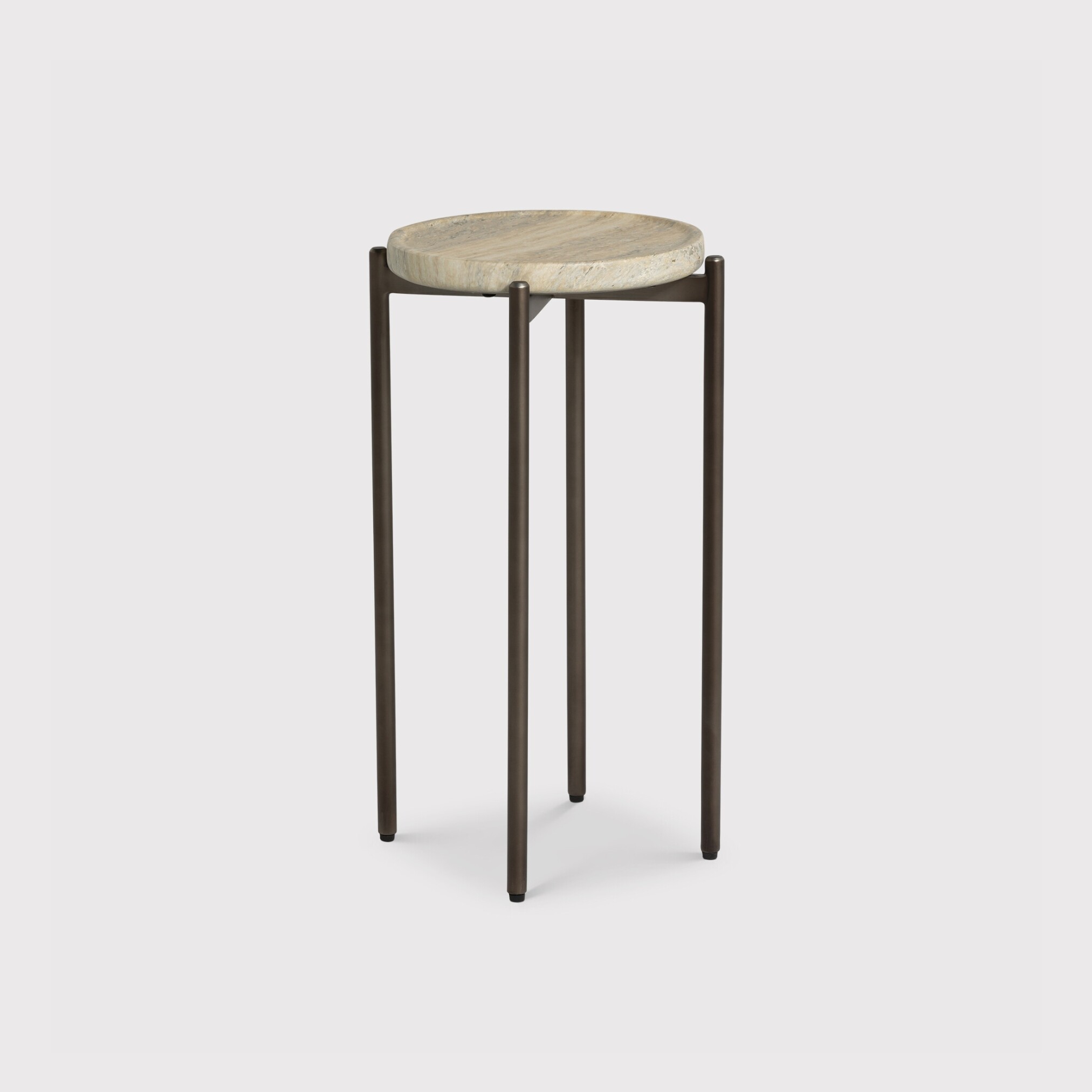 Ryde Tall Dark Travertine Side Table, Round, Neutral | Barker & Stonehouse