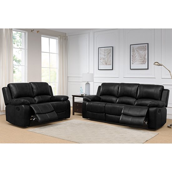 Andalusia Leather 2 Seater And 3 Seater Sofa Suite In Black