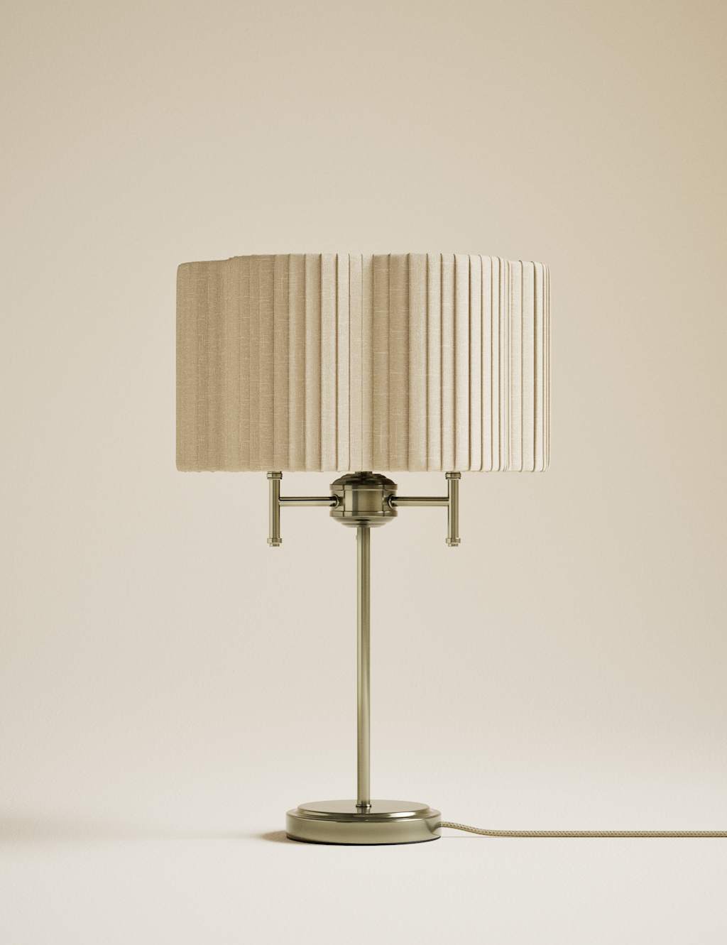 M&S Scallop Pleated Shade Brass Base Table Lamp Antique Brass