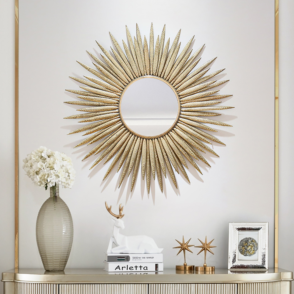 Large Sunburst Wall Mirror – Gold Metal Ray Design