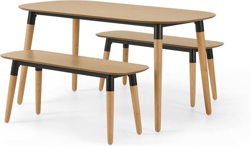 Edelweiss Dining Table and Bench Set, Oak & Black