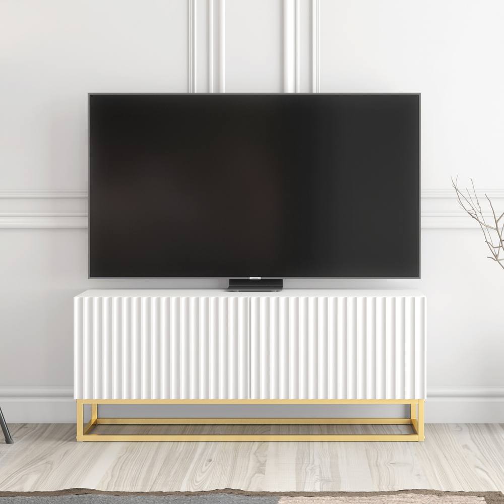 Creative Furniture Ripple TV Unit 100cm - Modern Fluted Design with Push to Open Doors in White