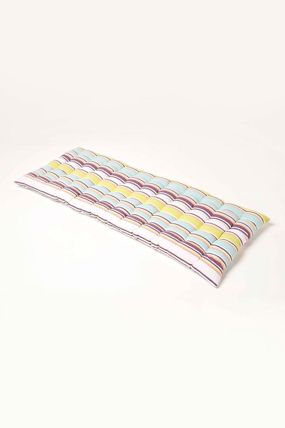 Homescapes Garden Bench Cushion Luxury 2 Seat Cotton Green Striped Indoor Outdoor Pad
