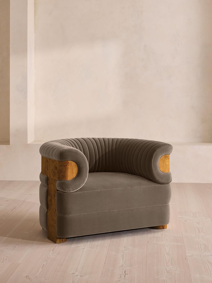Caleb Armchair, Dark Burl, Velvet, Taupe