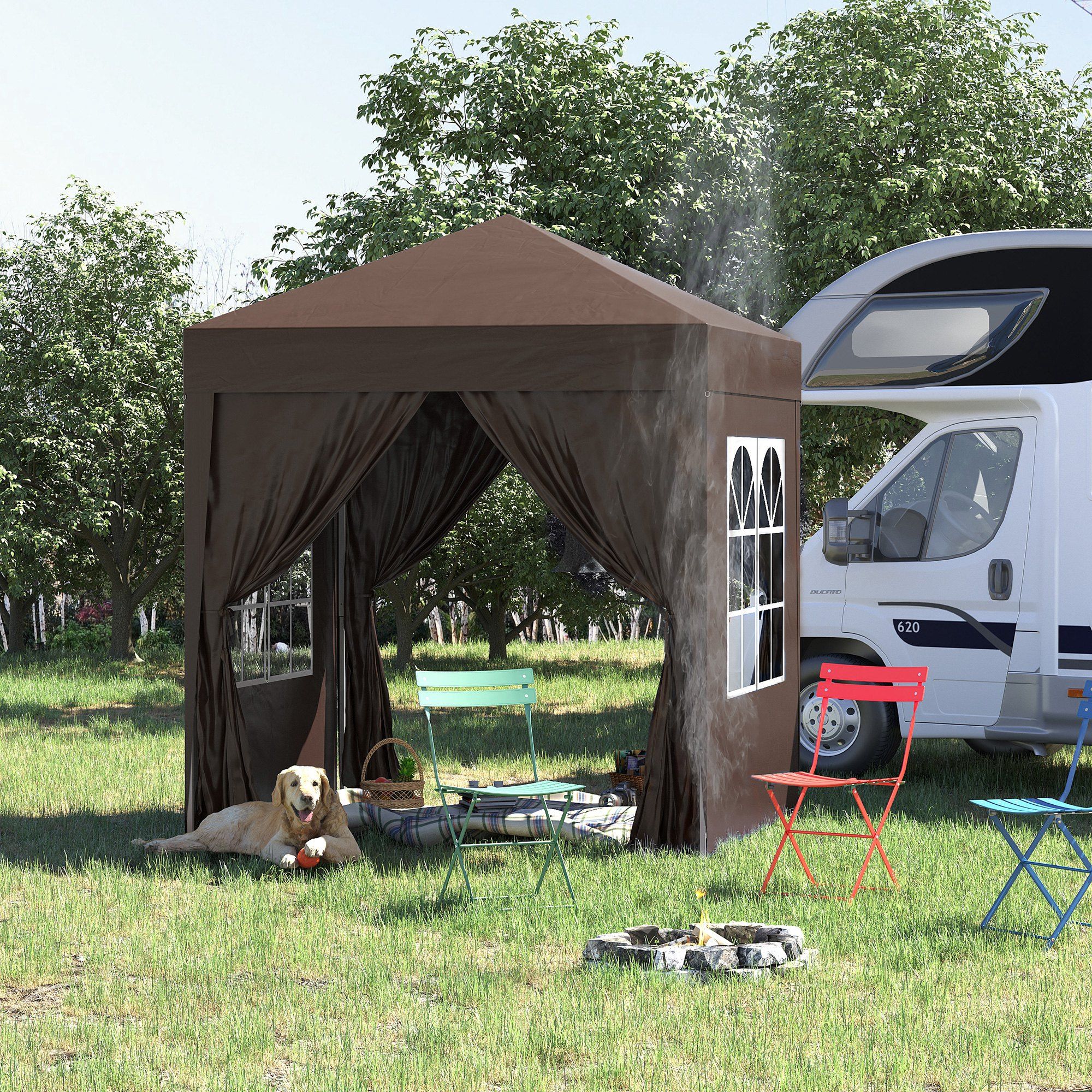 OUTSUNNY 2mx2m Pop Up Gazebo Party Tent Canopy Marquee with Storage Bag in Brown