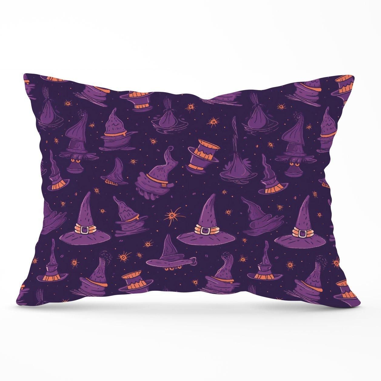 Warren Reed - Designer Witch Hats & Broomsticks Cushions in Purple