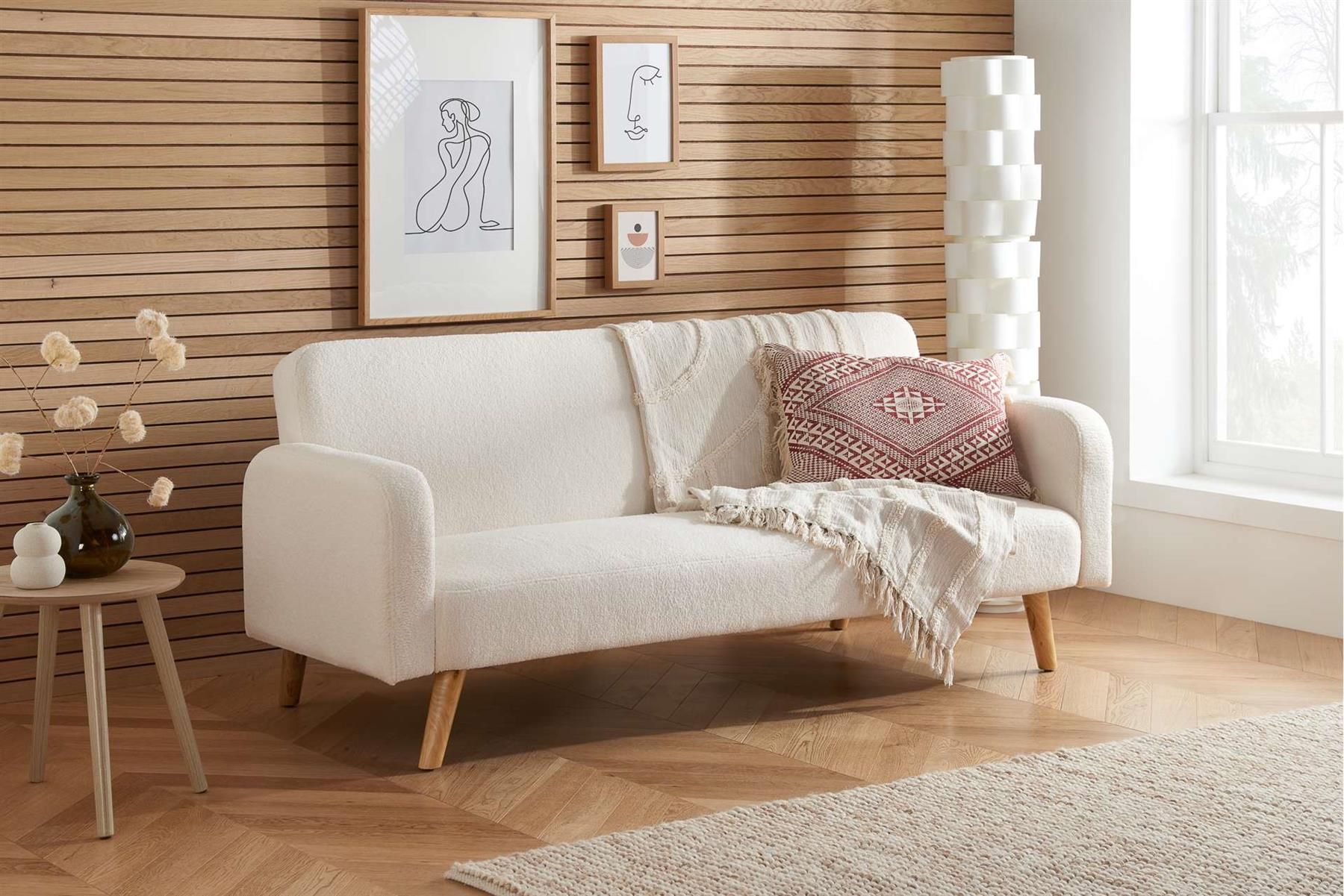 Birlea White Boucle Sofa Bed Micah 3 Seater Settee Fabric Click Clack