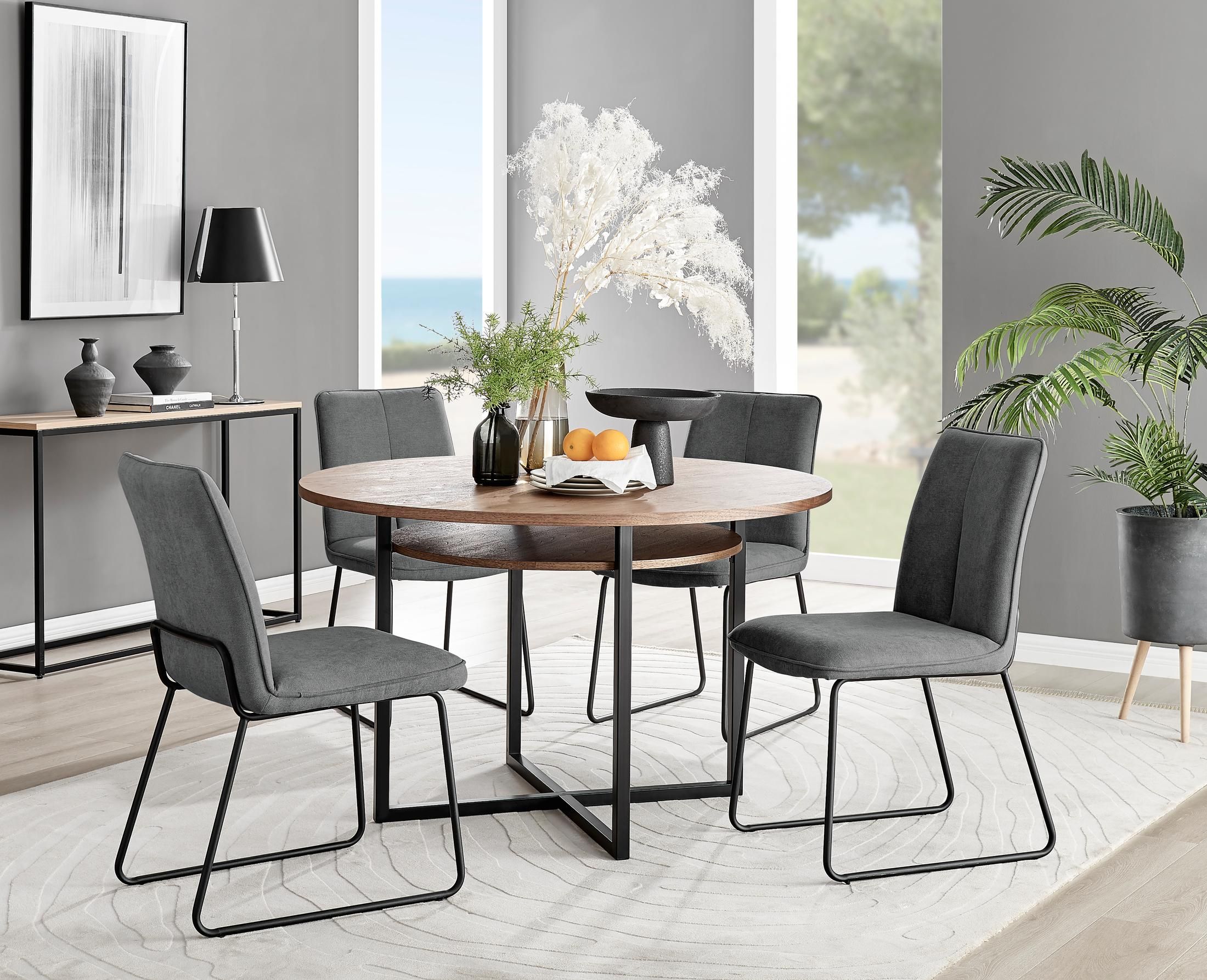 FurnitureboxUK Adley Brown Wood Storage Dining Table & 4 Halleyy Chairs in Dark Grey