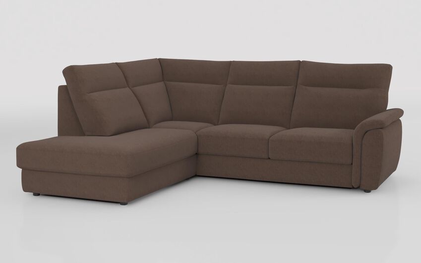 Brown Fabric Ginestreto 1 Corner 3 Sofa with Sliding Footrest & Left Hand Facing Storage Lounger