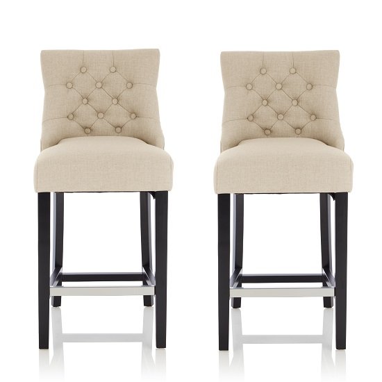 Calvia Bar Stools In Linen Fabric With Black Legs In A Pair