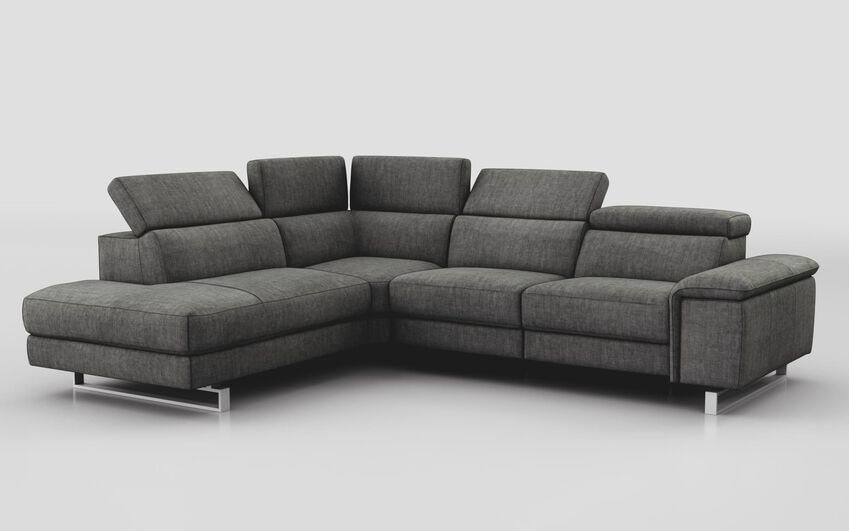 Black Fabric Viserba 2 Corner 3 Sofa with Left Hand Facing Chaise & Manual Head Tilt