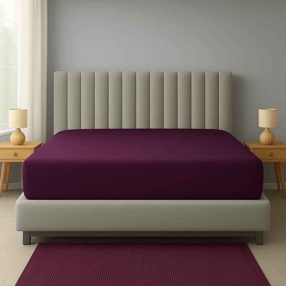 Homes-Linen Extra Deep 16"/40cm Polycotton Easy Care Fitted Sheet in Plum